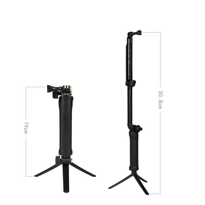 OEM - 3IN1 Go Pro Monopod Tripod Med Selfie Hållare - Svart