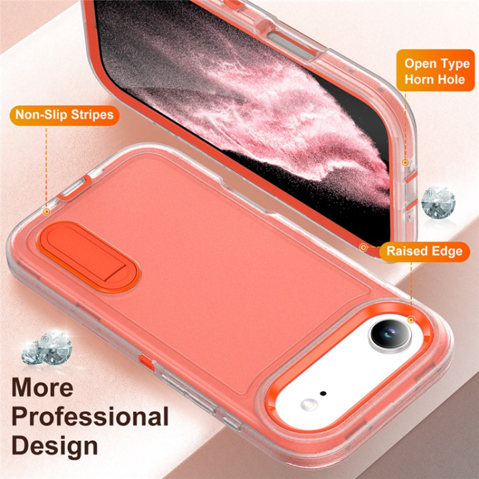 A-One Brand - iPhone 17 Air Mobilskal Kickstand Silikon - Transparent/Orange