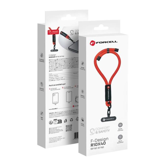 Forcell - Forcell Handled Mobilrem Lanyard med Justerbar Längd - Röd