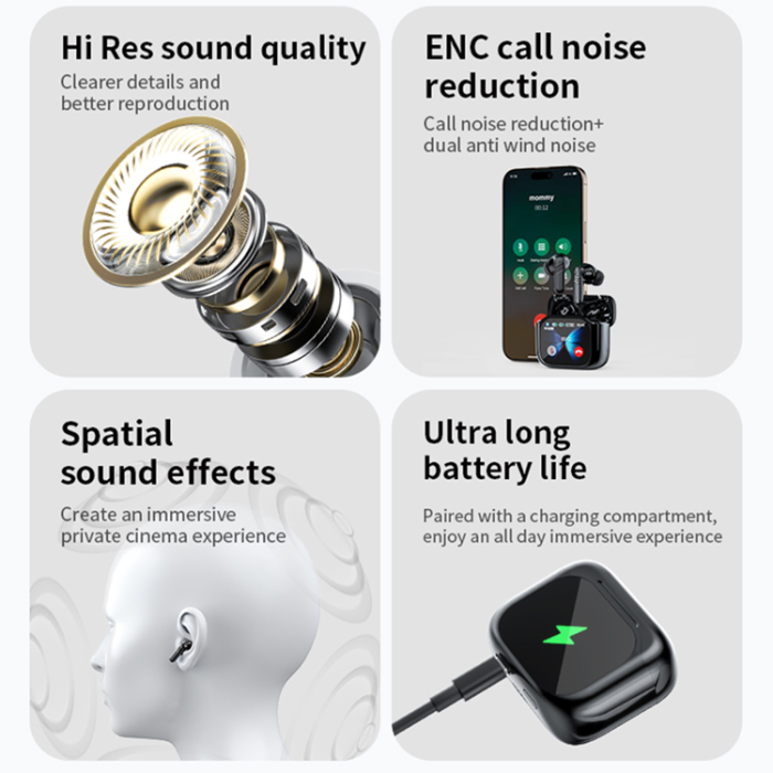 A-One Brand - TWS Trådlösa Bluetooth-Hörlurar In-Ear HD Touch Screen Laddningsfodral LX-50