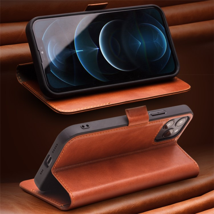 QIALINO - QIALINO iPhone 12 Pro Max Plånboksfodral Äkta Läder Magnetlås