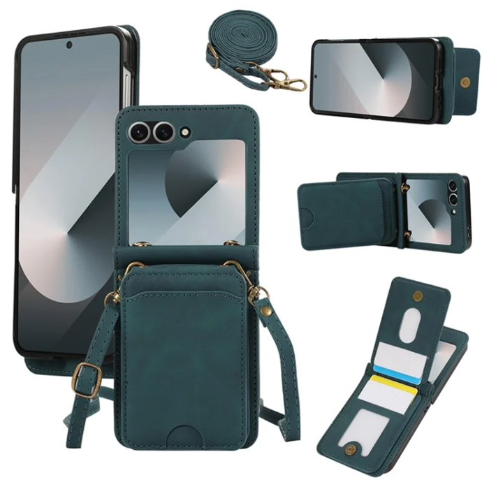 A-One Brand - Galaxy Z Flip7 Plånboksfodral Kickstand med Axelrem - Grön