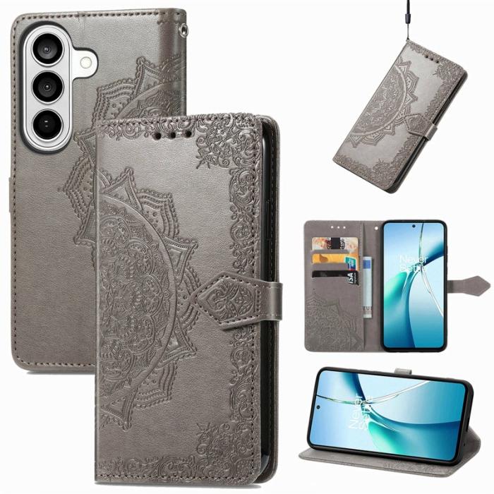 OEM - Plånboksfodral för Samsung Galaxy S26 Mandala Blommor Konstläder - Grå