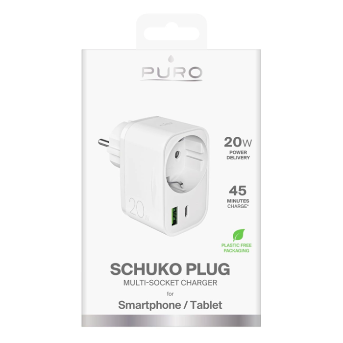 Puro - Puro Snabbladdare 20W USB-C - USB-A med Schuko Plug - Vit