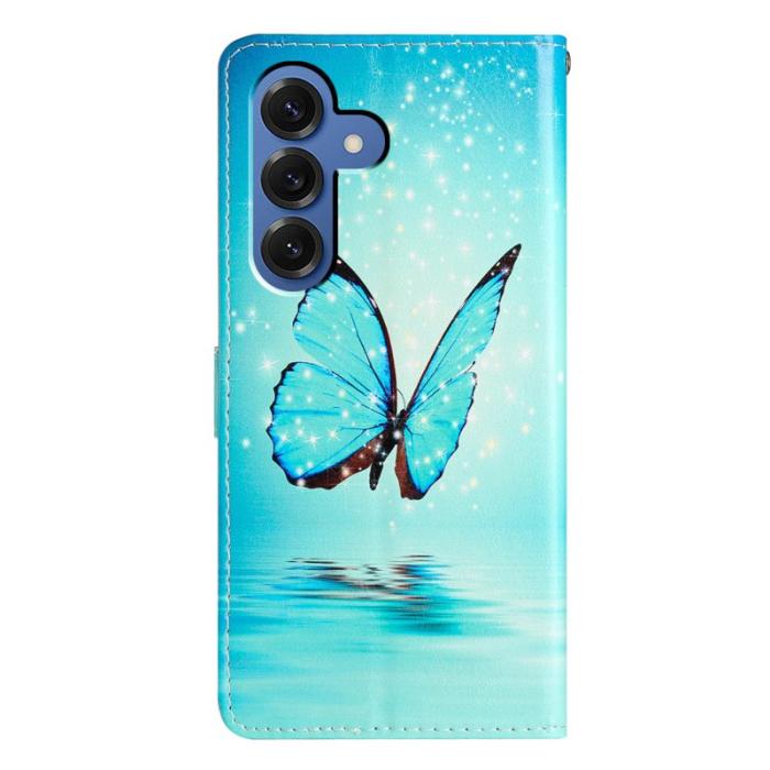 OEM - Samsung Galaxy S26 Plus Plånboksfodral Konstläder Mönstertryck Ställ Blå Fjäril