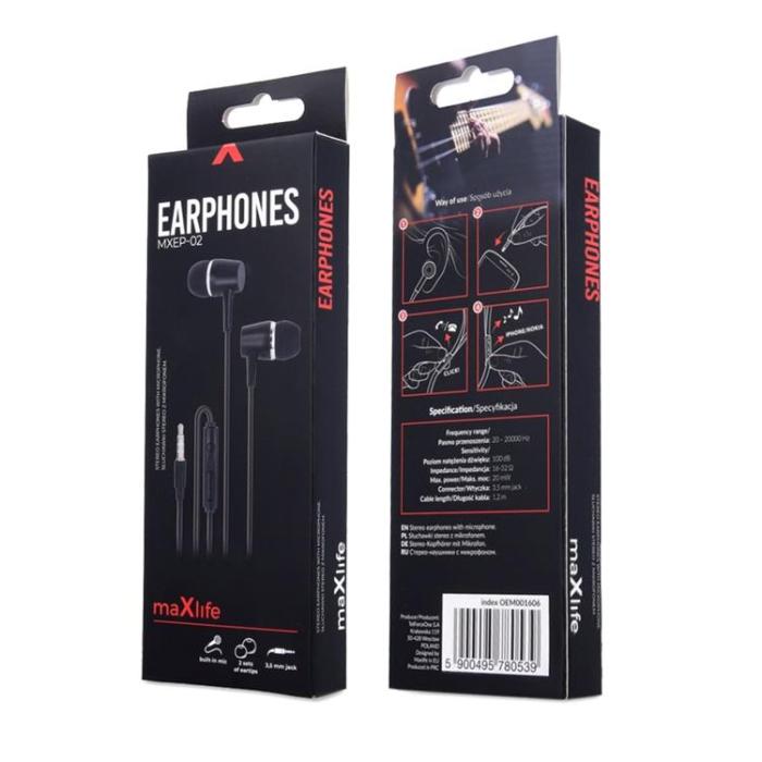 Maxlife - Maxlife Trådbunden Hörlurar Jack 3.5mm MXEP-02 - Svart