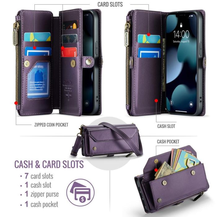 Caseme - CASEME Plånboksfodral Konstläder för iPhone 13 mini med kortfack - Lila
