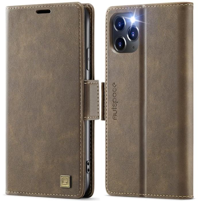 AUTSPACE - AUTSPACE iPhone 11 Pro Fodral Retro Konstläder - Brun - RFID-Skydd