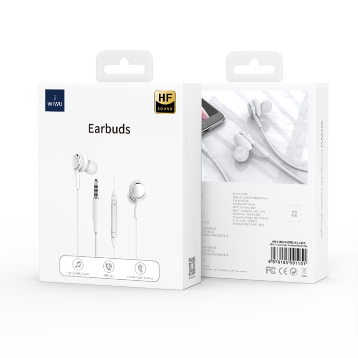 WIWU - WIWU Trådbundna Hörlurar Jack 3.5mm EB310 - Vit