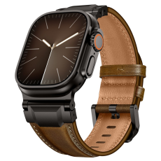 A-One Brand - Apple Watch (42/44/45/46/49mm) Armband Cowhide Läder - Mörkbrun