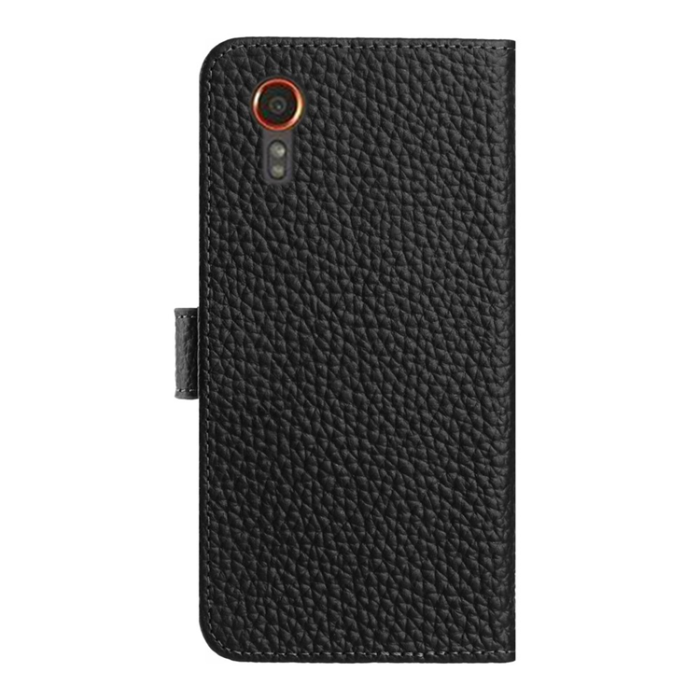 A-One Brand - Galaxy XCover 7 Plånboksfodral Äkta Läder Litchi - Svart