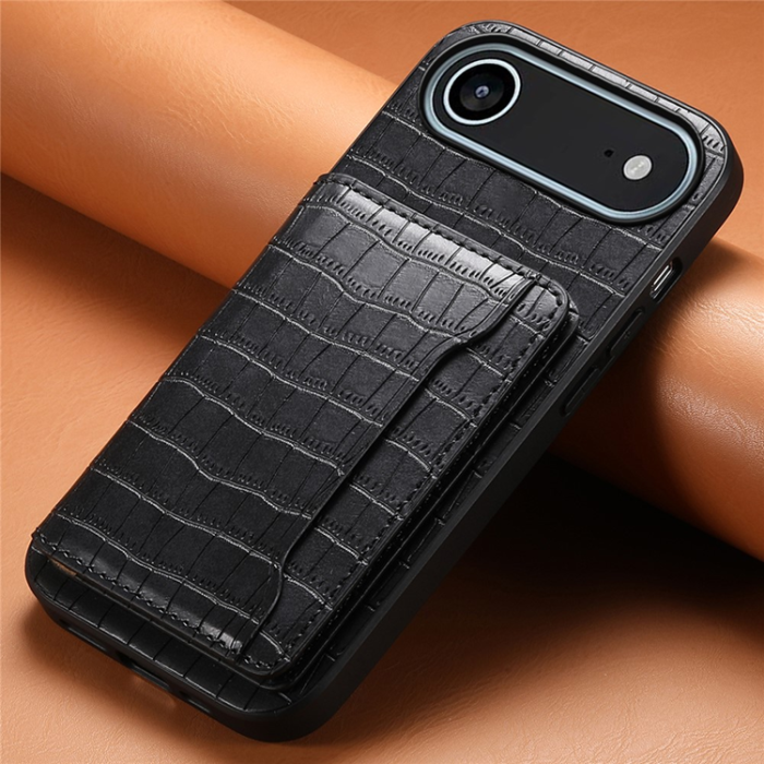 A-One Brand - iPhone 17 Air Mobilskal Korthållare Crocodile - Svart