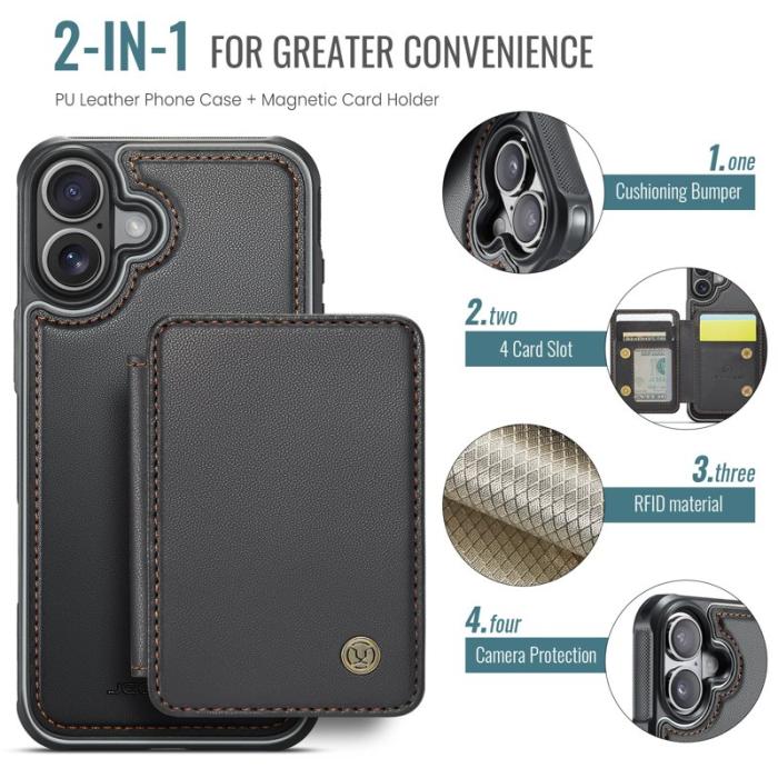 JEEHOOD - JEEHOOD J05 Fodral för iPhone 17 i Konstläder med Magnetisk Väska - Svart