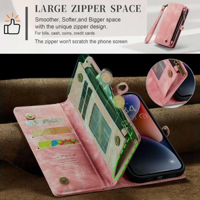 Caseme - CASEME iPhone 14 Plus Plånboksfodral Äkta Läder Detachable - Rosa