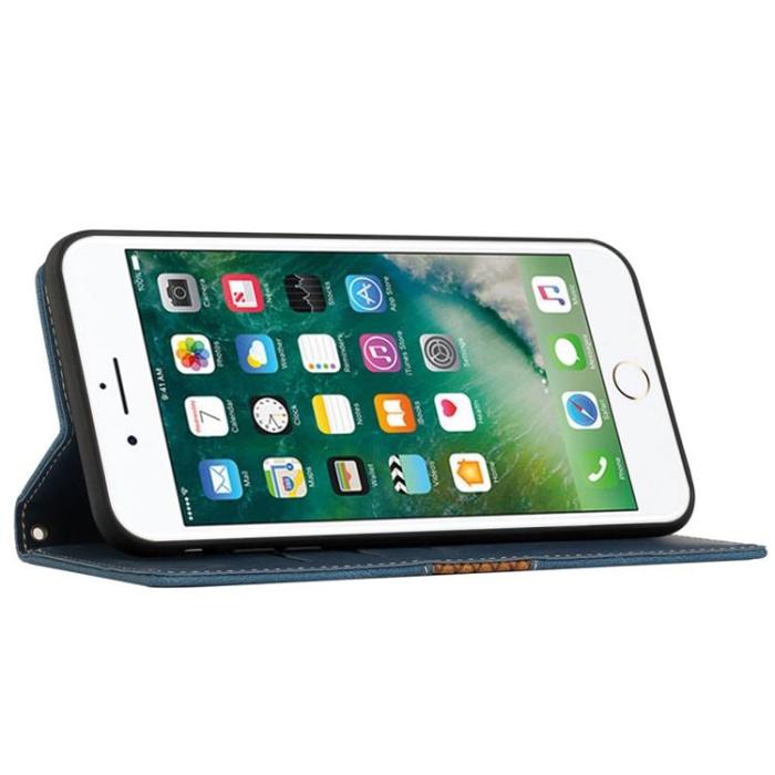 UTGATT1 - iPhone 7/8 Plus Plånbokfodral Grid PU-Läder - Blå