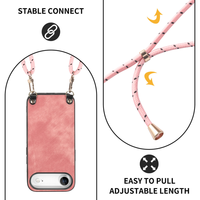 A-One Brand - iPhone Air Mobilskal med Justerbar Rem Retro Läder - Rosa