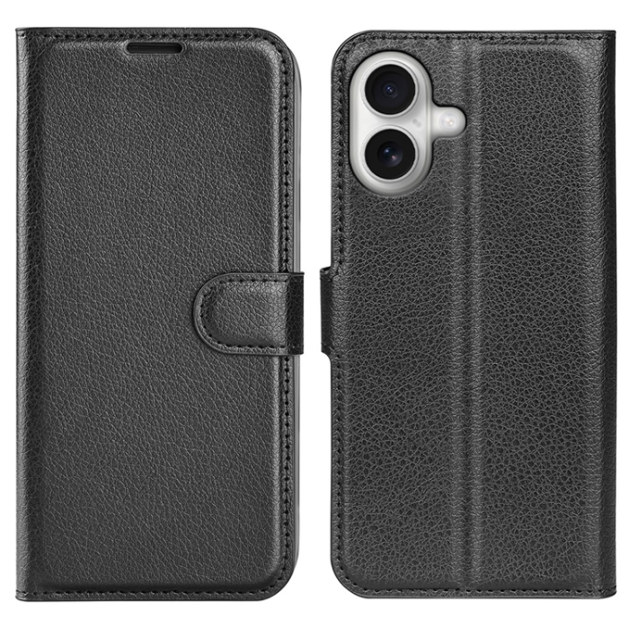 Amorus - AMORUS iPhone 17 Plånboksfodral Flipstativ Litchi - Svart