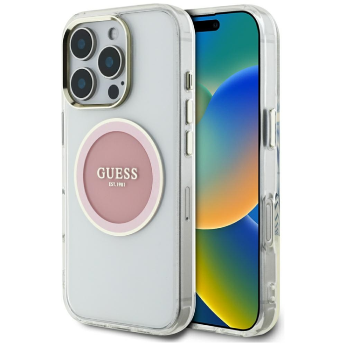 Guess - Guess iPhone 16 Pro Max Mobilskal MagSafe Metal Circle Logo - Rosa