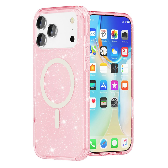 A-One Brand - iPhone 17 Pro Mobilskal MagSafe Puderglitter - Rosa