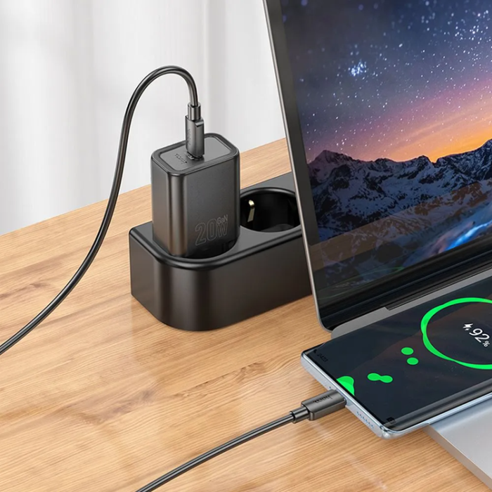 Hoco - Hoco Väggladdare Type C Plus USB-C Till USB-C Kabel 20W - Svart