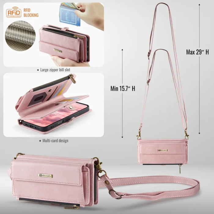 Caseme - Caseme iPhone 16 Pro Plånboksfodral RFID Blocking Zipper - Rosa