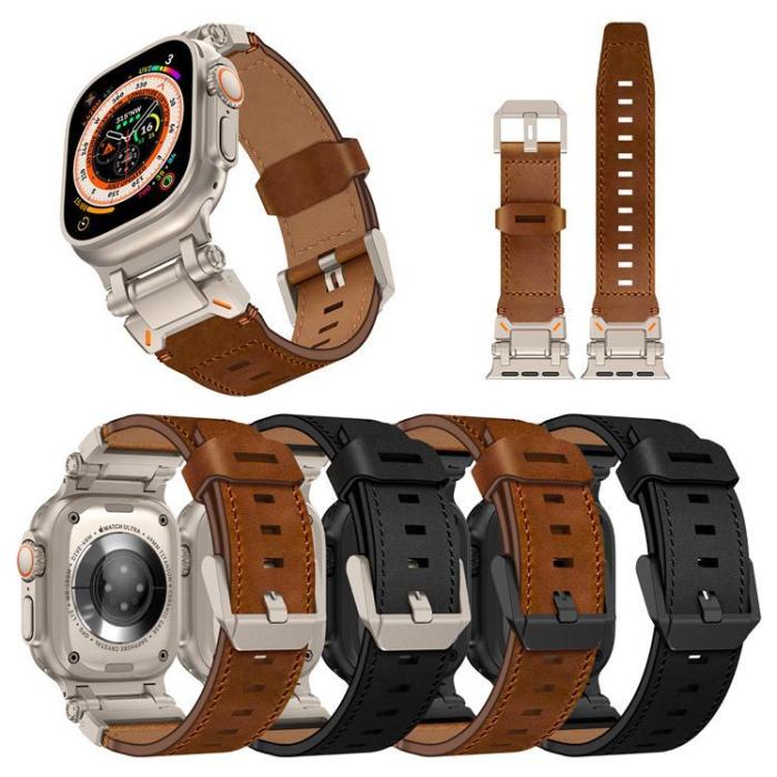 Boom of Sweden - Apple Watch Ultra (49mm) Armband Titanium Äkta Läder - Brun