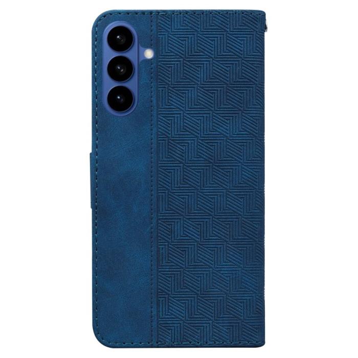 OEM - Samsung Galaxy S26 Fodral Geometriskt Mönster Äkta Läder - Blå