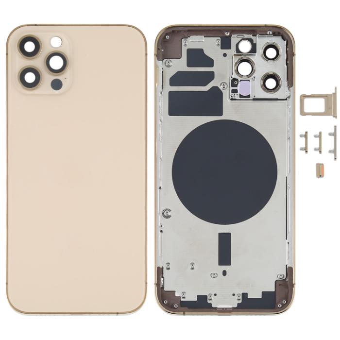 UTGATT1 - iPhone 12 Pro Komplett Baksida i Glas med Ram - Guld