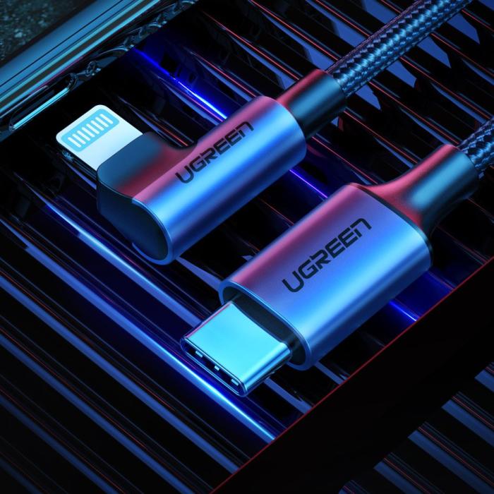 UTGATT4 - UGreen MFI Elbow USB-C - lightning Kabel 3 A 1,5 m Grå