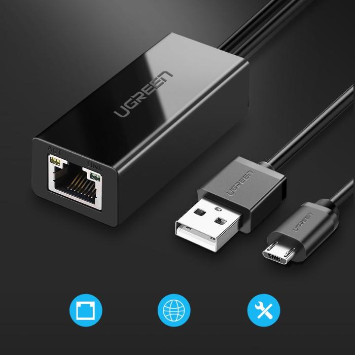 Ugreen - Ugreen network adapter USB 100Mbps 1m Kabel Svart