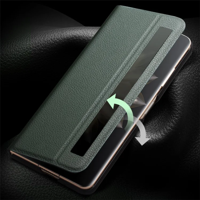 QIALINO - QIALINO Honor Magic V2 Flipfodral Äkta läder Nappa Texture - Grön