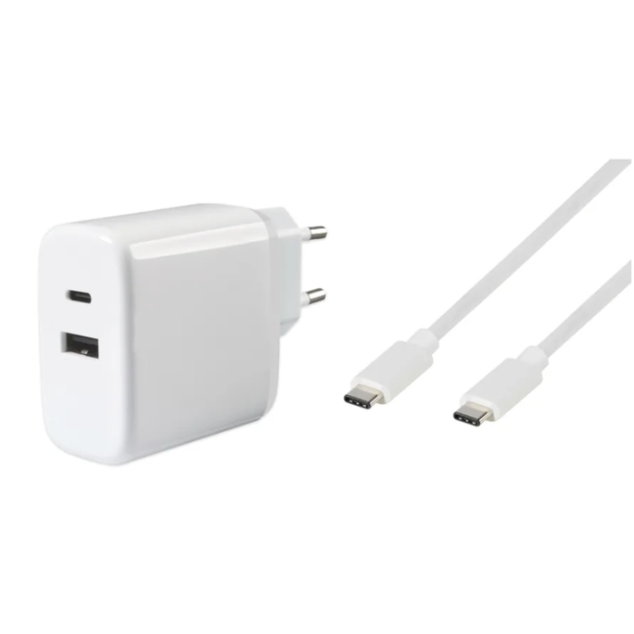 UTGATT1 - Vivanco GaN Snabb Hemladdare USB-A till USB-C 65W USB-C Kabel - Vit