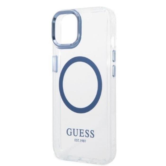 Guess - GUESS iPhone 14 Plus Skal Magsafe Metal Outline - Blå