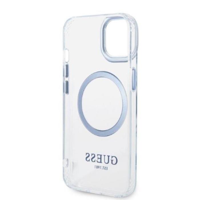Guess - GUESS iPhone 14 Plus Skal Magsafe Metal Outline - Blå