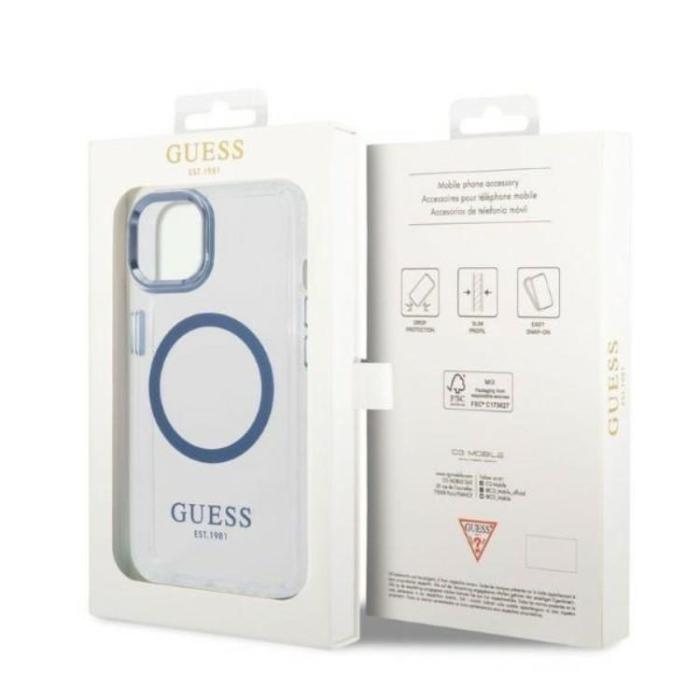 Guess - GUESS iPhone 14 Plus Skal Magsafe Metal Outline - Blå