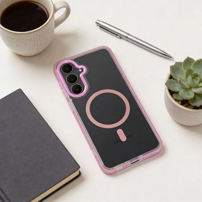 A-One Brand - Mobilskal För Galaxy S26 MagSafe Frame Clear Hybrid - Puderrosa