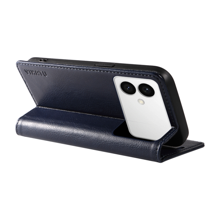 YIKATU - YIKATU Galaxy S26 Edge Plånboksfodral Litchi Läder - Marinblå