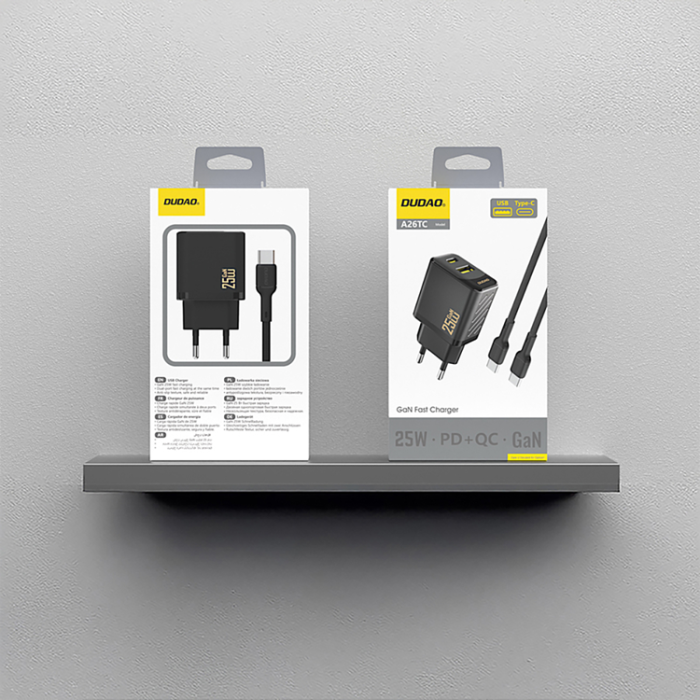 Dudao - Dudao Snabbladdare USB-C USB-A PD 25W GaN med USB-C Kabel A26TCEU - Svart