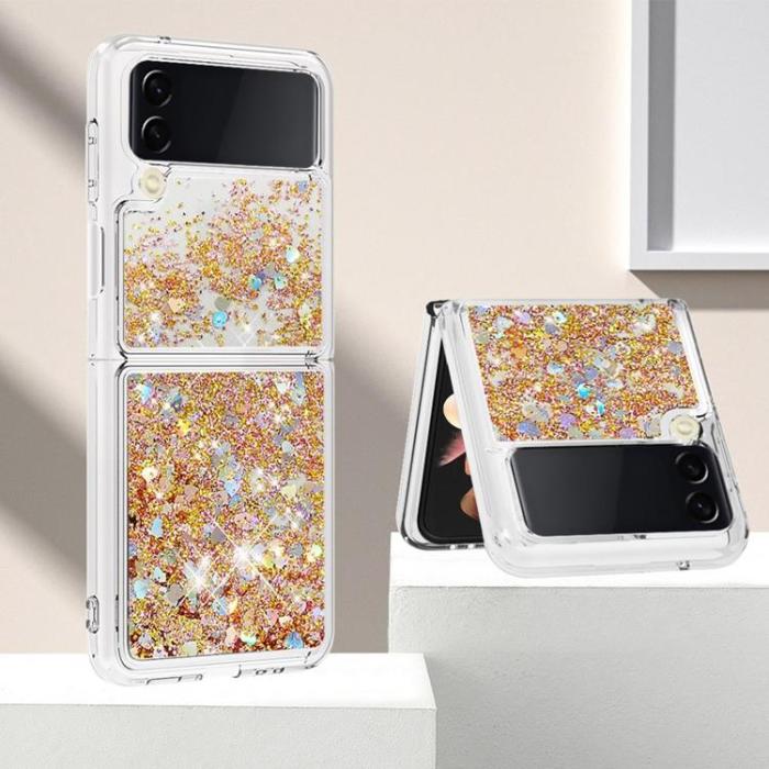 A-One Brand - Galaxy Z Flip 4 Skal Liquid Floating Glitter - Guld