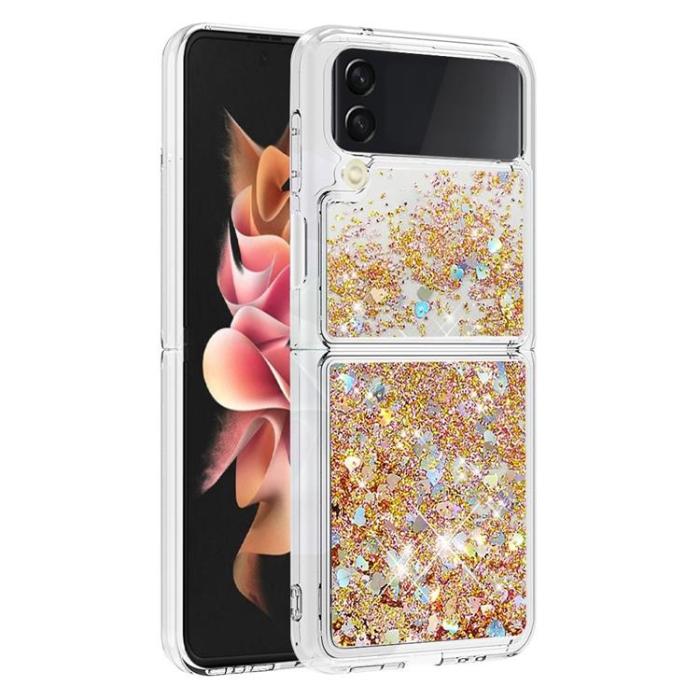 A-One Brand - Galaxy Z Flip 4 Skal Liquid Floating Glitter - Guld