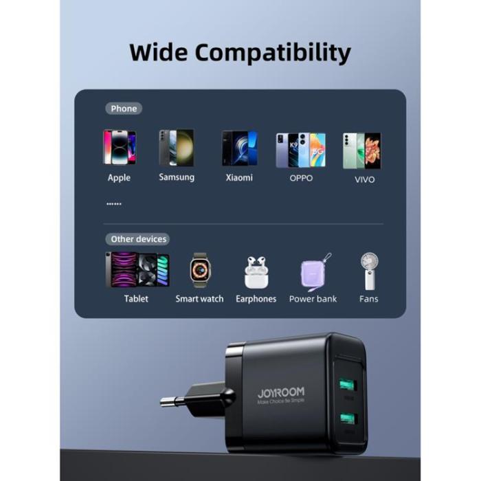 Joyroom - Joyroom Nätladdare 2xUSB-A 12W 2.4A - Svart