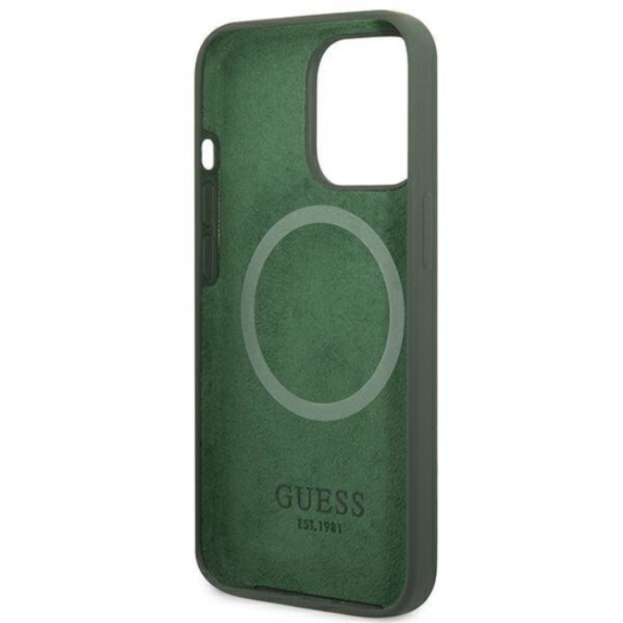 Guess - Guess iPhone 13 Pro Max Skal MagSafe Silicone Logo Plate - Grön