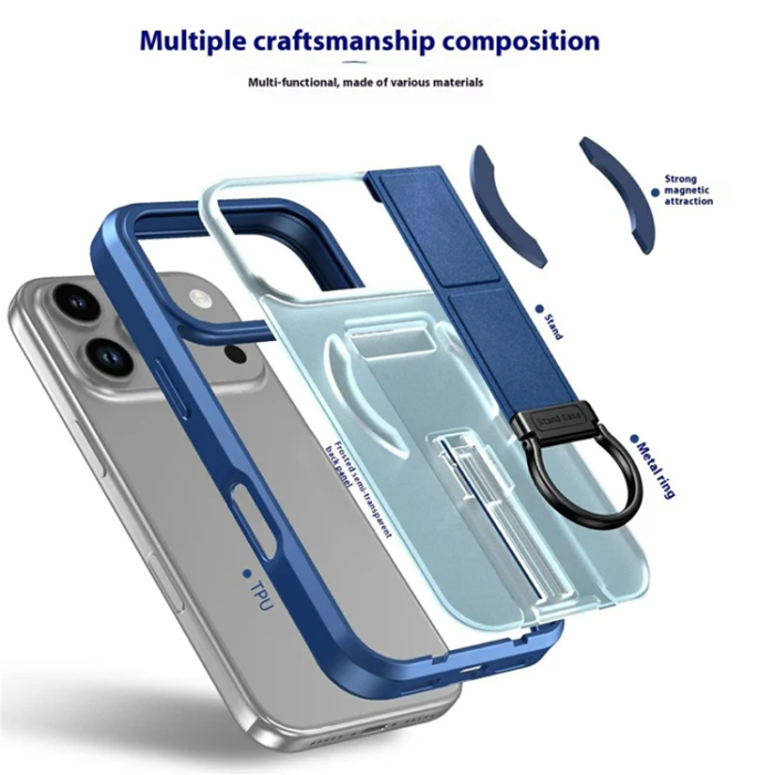A-One Brand - iPhone 17 Pro Max Mobilskal Magsafe D-Ring Kickstand - Blå