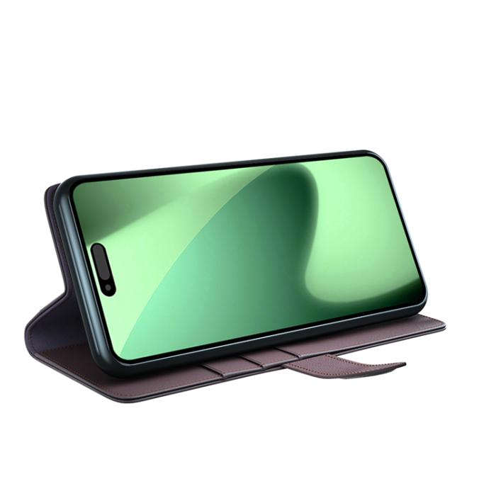 A-One Brand - iPhone 17 Pro Max Plånboksfodral Äkta Läder - Brun