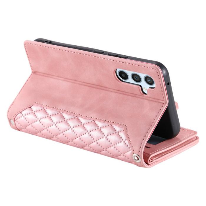 OEM - Samsung Galaxy S26 Plånboksfodral Rhombus Stitching Line Konstläder - Roséguld