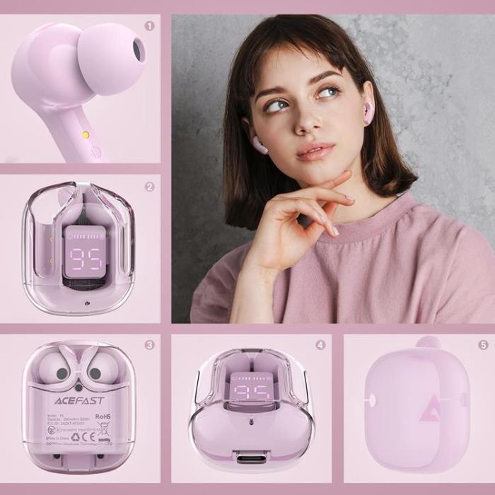 Acefast - Acefast In-ear Trådlösa Hörlurar TWS Bluetooth - Rosa