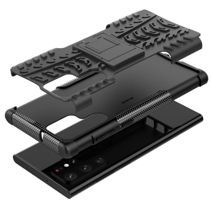 OEM - Tire Texture Kickstand Skal Galaxy S22 Ultra 5G - Svart