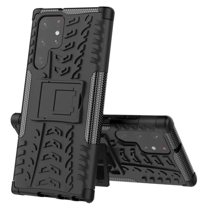 OEM - Tire Texture Kickstand Skal Galaxy S22 Ultra 5G - Svart