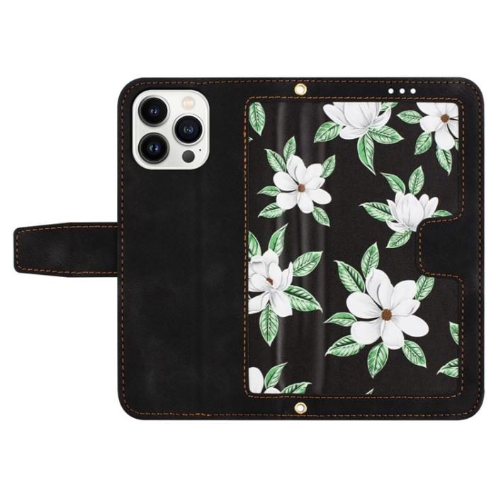 A-One Brand - iPhone 15 Pro Max Plånboksfodral Flower Pattern - Svart