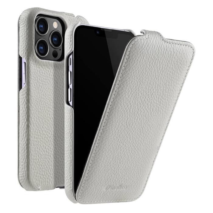Melkco - MELKCO iPhone 12 / 12 Pro Vertikalt Flipfodral Äkta Läder + PC Vit